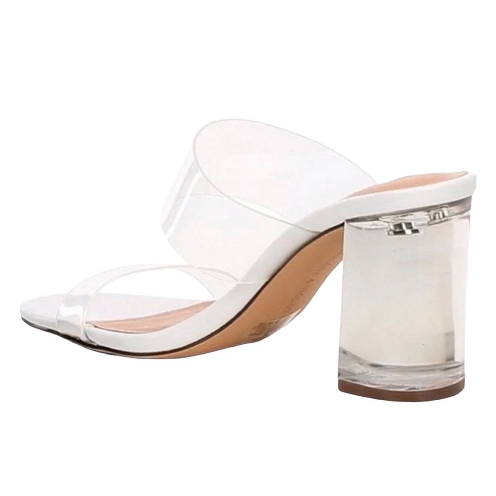 Chelsea and Violet Amore Clear Lucite Block Heel Sandals Size 7 1/2 - Picture 2 of 11